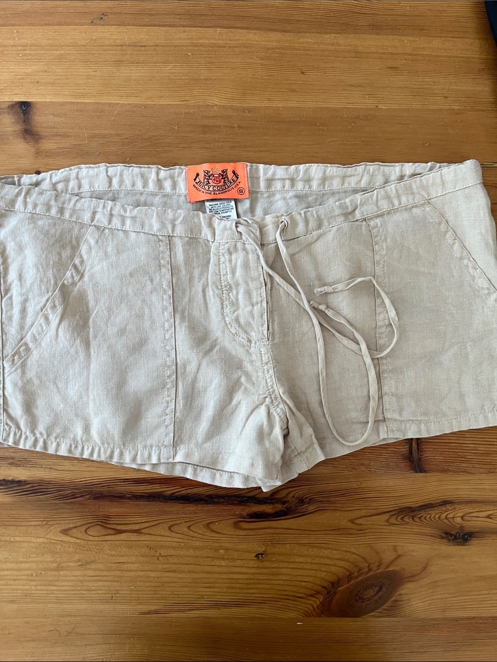 New w/o Tags, size S, Juicy Couture Beige Linen Drawstring Athletic Shorts